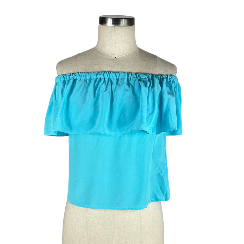 YUMI KIM Sky Blue Ruffle Off Shoulder Crop‎ Top Vibrant XS NWT Colorful